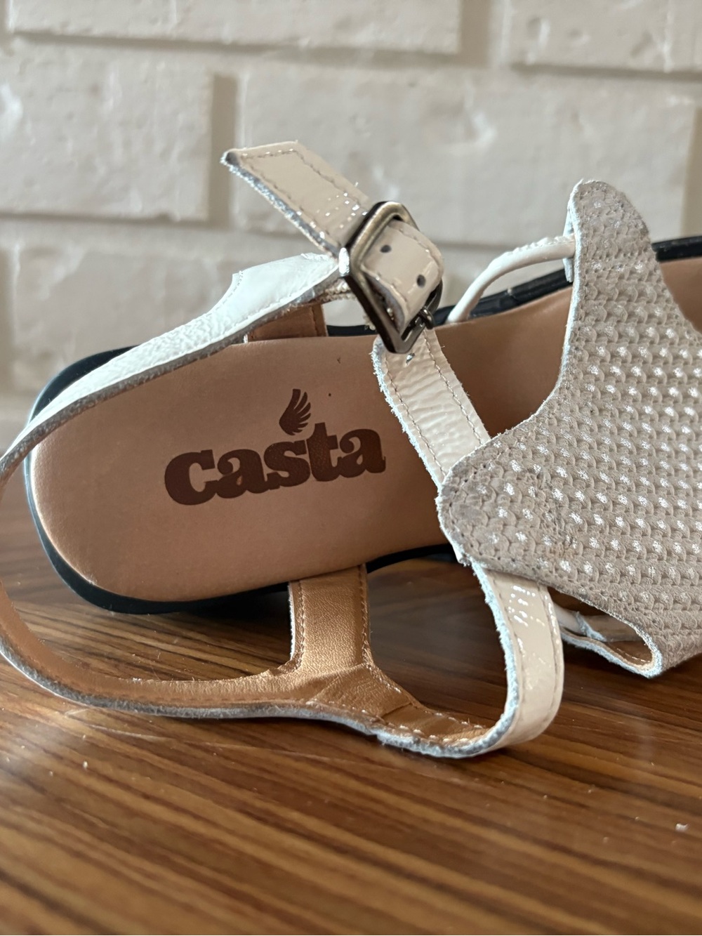 Casta White Textured Block Heel Sandals Women’s EU 37 White Leather Ankle Strap - Picture 7 of 10